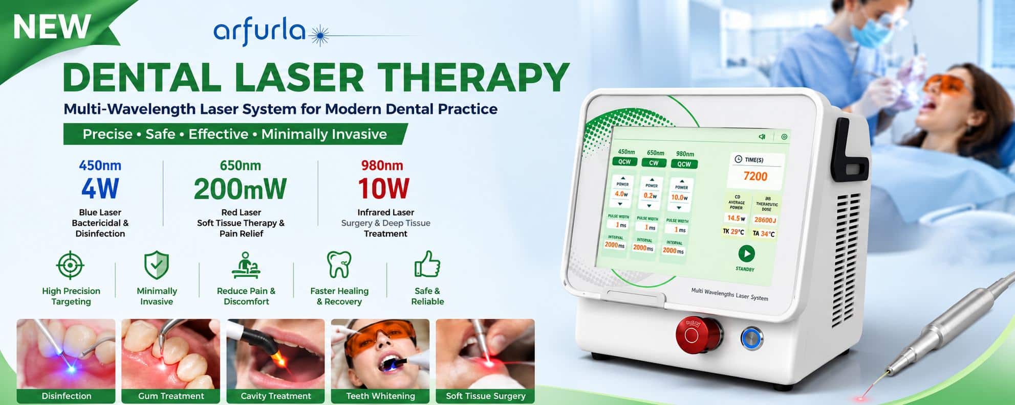 980nm 450nm 650nm dental laser teeth whitening physical therapy soft tissue