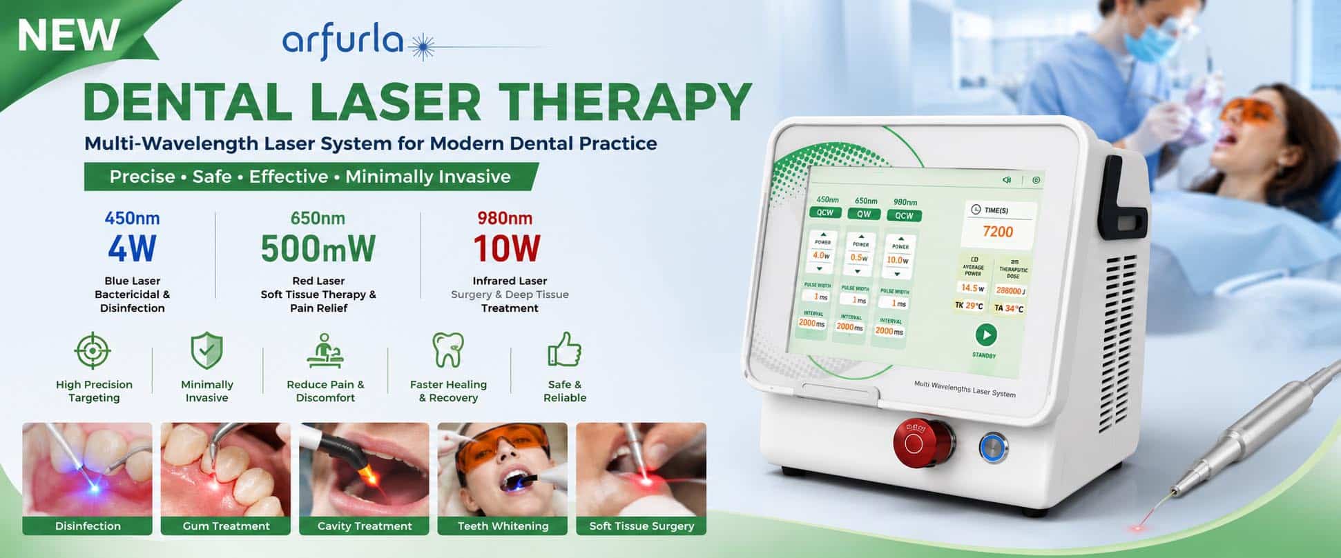 980nm 450nm 650nm dental laser teeth whitening physical therapy soft tissue