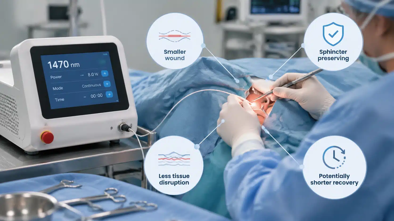 1470nm FiLaC laser system illustrating a sphincter-sparing approach and potential treatment benefits